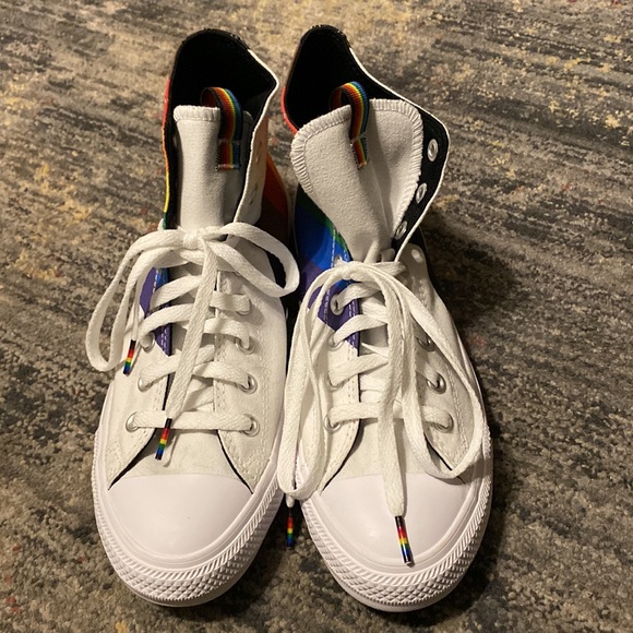 NWOT LGBTQ+ Gay Pride Rainbow Converse High Tops 🌈 - Picture 4 of 13